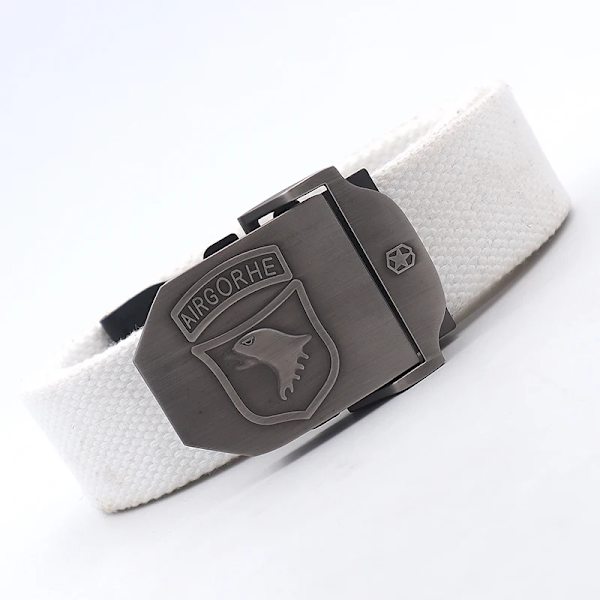 Canvas militärt taktiskt bälte män Hög kvalitet brett metall slät spänne bälte Byxor Tillbehör Ny unisex utomhusträningsbälte White belt 110cm