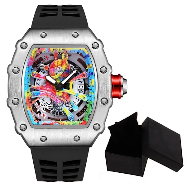 Modern design watch Sport lysande vattentät militärautomatisk watch för man pojkar Silikonrem Tonneau-urtavla QT336-7 with box