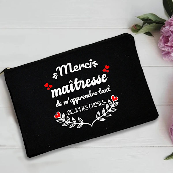 Franskt print Thank You Mistress Svart Wristlet Clutchväska Merci Ma&#238;tresse Lärare förvaringsväska Resetvättpåse Lärarpresenter 3ThankwM0018
