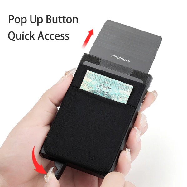 Pop-up-korthållare RFID-skydd Smal aluminium Plånbok för män Elasticitet Bakpåse ID Case Resekorthållare Damväska Blue