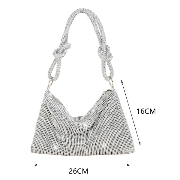 Mode Rhinestones Evening Clutch-väska för kvinnor Glänsande middagsfest Bröllopsväska Handväska Designer Kvinnlig underarmsaxelväska Silver 26X16CM