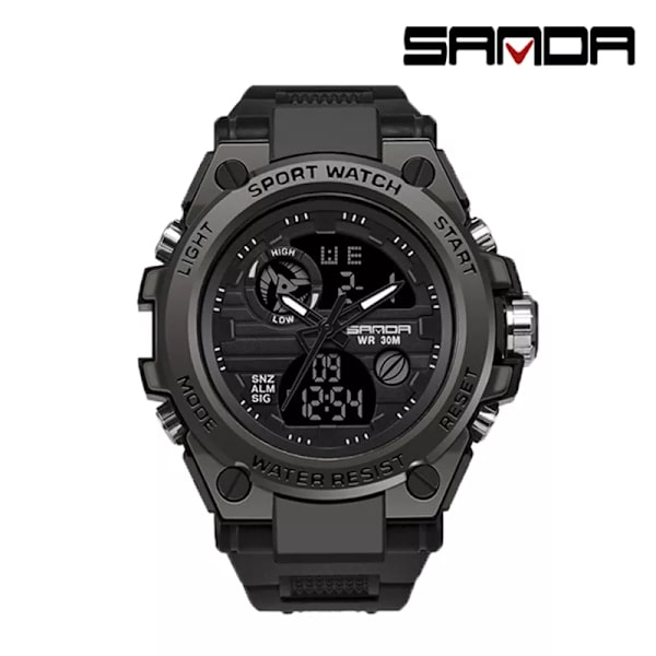 SANDA Sports Herrklockor Lyxiga Militärkvarts Elektroniska Klockor Stötsäkra Vattentät Digital Armbandsur Relogio Masculino Silver