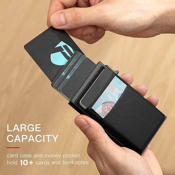 Auto Pop Up Kreditkortshållare Minimalistisk Visitkortsplånbok RFID-blockerande Smart Slim Aluminium Korthållare för män Black