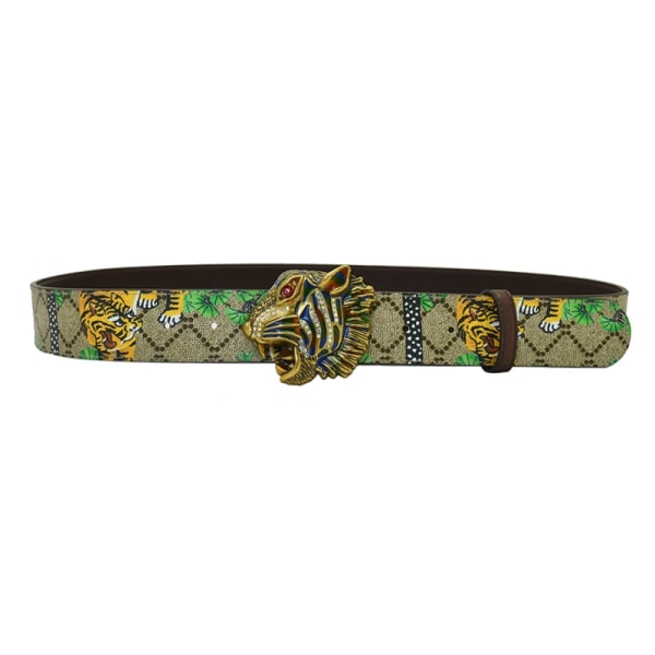Western Rhinestone Tiger Spänne Tiger Print Läder Män Bälte Mode Jeans Causal Byxor Herr Bälte Rhinestone retro 120cm