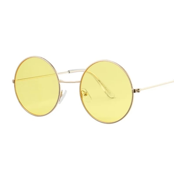 Retro Runda Gul Lila Solglasögon Kvinna Märke Designer Solglasögon För Kvinna Manlig Legering Spegel Oculos De Sol Gold