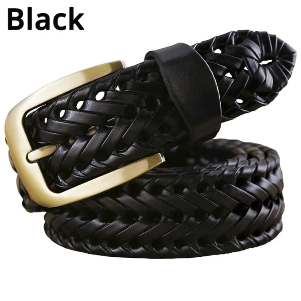 Lyxigt äkta läder flätat bälte man Mode män bälten Kvalitet koskinn med konstläder midjerem hane för jeans B 3,3 cm Black 120cm