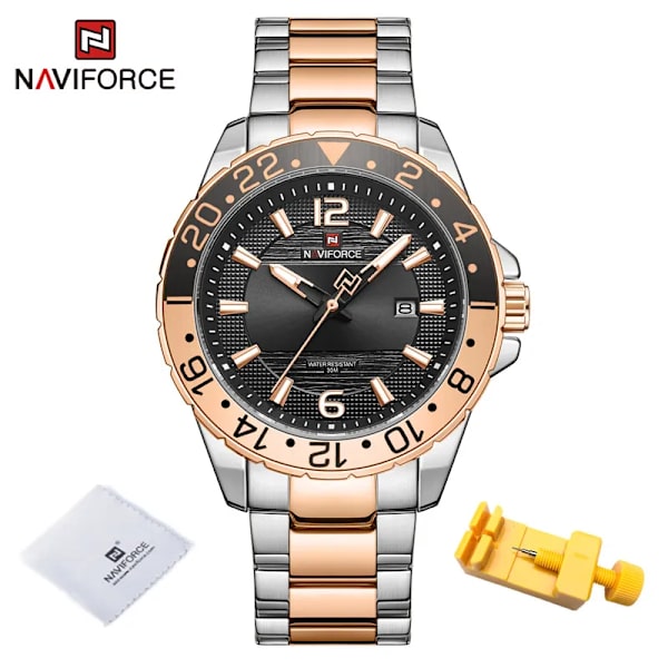 Naviforce Casual Märke Watch Watch i rostfritt stål för män Kvarts datumklocka med lysande visare Relogio Masculino SRGB