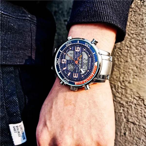 Mode Sport Militär Guld Kvarts Armbandsur Man 2023 Toppmärke Lyx Kronograf Armbandsur För Herr Klocka Armbandsur Blue