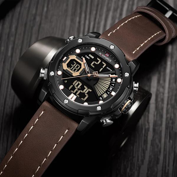 NAVIFORCE Watch Topp Lyxmärke Mode Sport Armbandsur LED Analog Digital Quartz Man Klocka Vattentät Relogio Masculino Black Orange