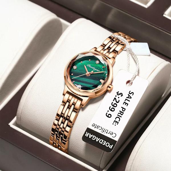 POEDAGAR Classic Luxury Watch Rostfritt stål Liten urtavla Delikat Vattentät Quartz Casual Dress Damklocka Watch Mujer Rose Gold Green