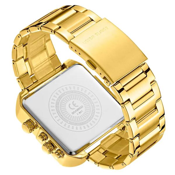 BOAMIGO Toppmärke Lyxmode Herrklockor Guld Stål Sport Fyrkantig Digital Analog Big Quartz Watch for Man relogio masculino black pi(.103)