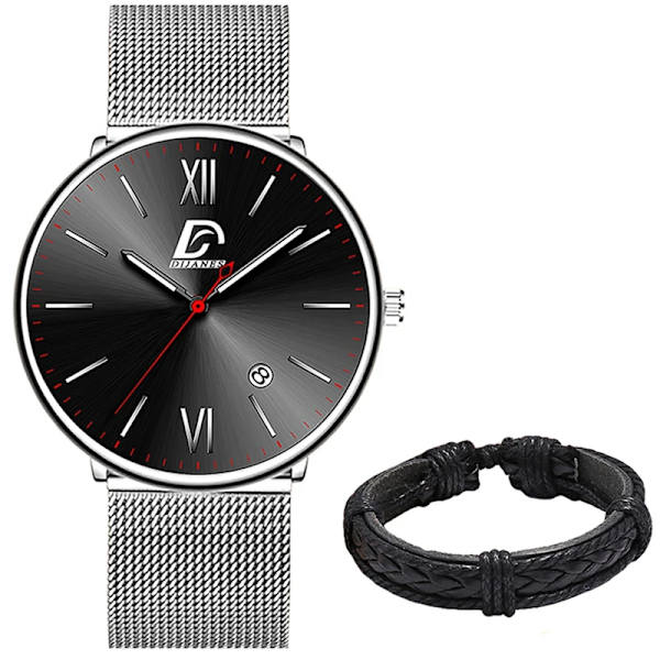 2023 Lyx Herrklockor Guld Armband Rostfritt Stål Mesh Bälte Kvarts Watch Herr Kalender Lysande klocka AS Show 17