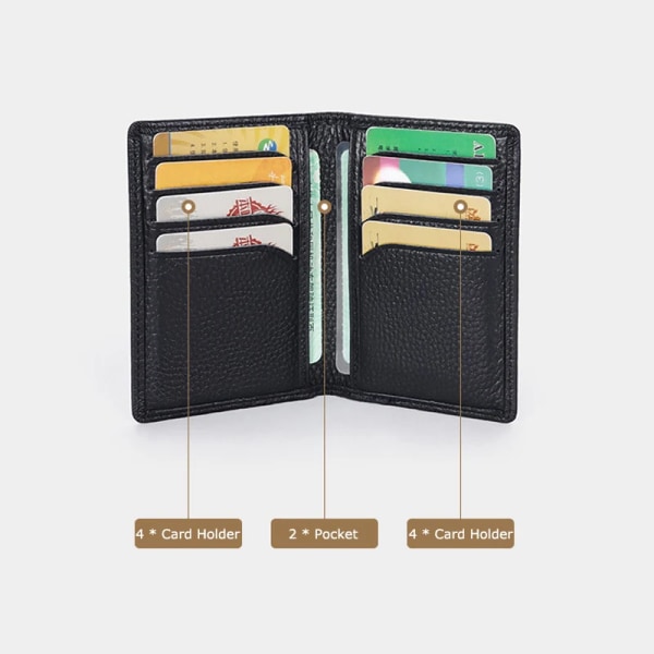 Ultratunn korthållare i äkta läder för män Tunn hopfällbar bankkreditkortshållare Liten herrplånbok RFID ID-korthållare Black