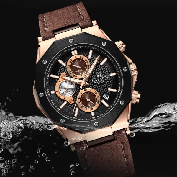 Nya NAVIFORCE klockor Top Lyx Märke Sport Watch Läder Vattentät Business Mode Kronograf Armbandsur Auto Date S W BE