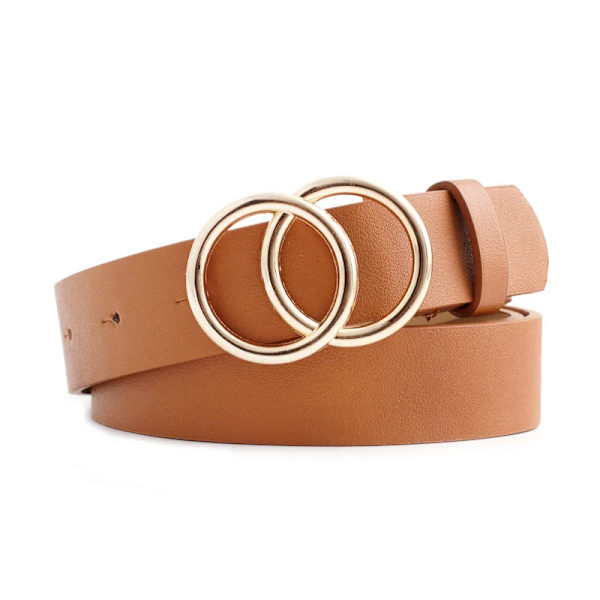 Dammode Stor dubbelring Cirkel Metallspänne Bälte Vild midjeband Dam Breda läderremmar Bälten för fritidsklänning Jeans Style 2 Camel One Size