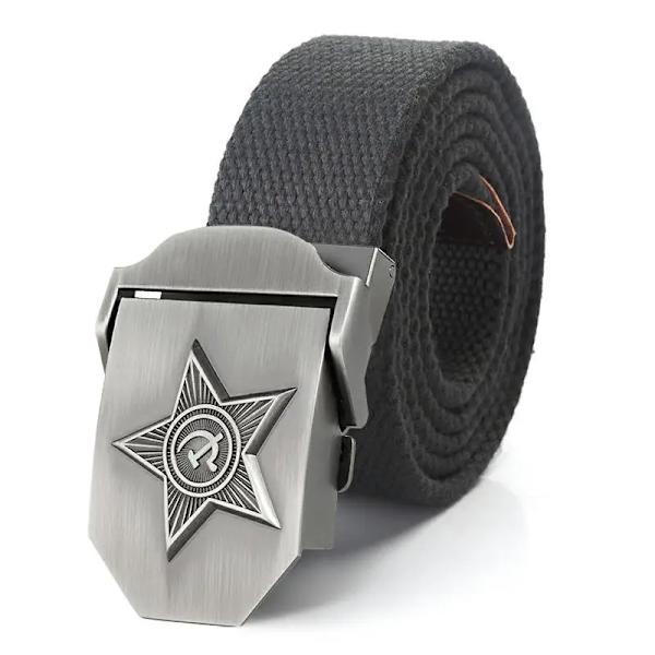SupSindy Män&Kvinnor Canvasbälten 3D Five Rays Star Army Militär Taktiskt bälte CCCP Patriotiska soldater Man Strap Jeans Midjeband Dark Grey 100cm