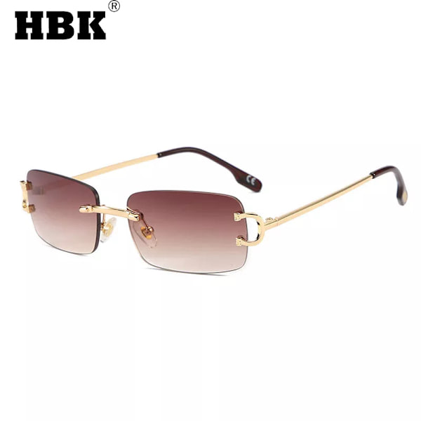 HBK Retro Båglösa Solglasögon För Kvinnor Män Liten fyrkantig Guldbåge Varumärke Design Te Nyanser Rektangel UV400 Zonnebril Eyewear C02 Gold Gray Sunglasses
