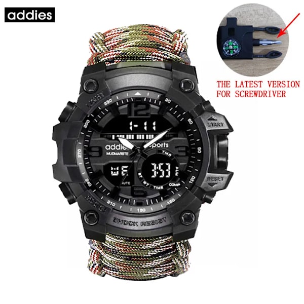 ADDIES Military Survive Outdoor LED Digital Watch Multifunktion Kompass Visslingar Vattentät Quartz Army Watch relogio masculino Camouflage no box