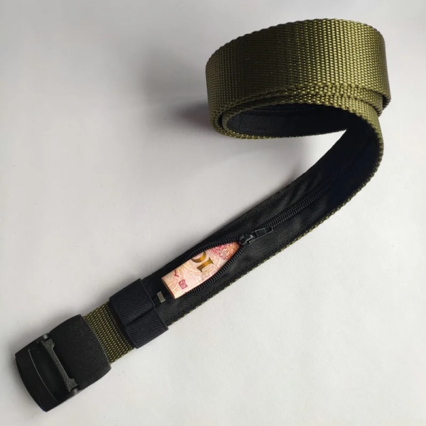 Män utomhusresor Multifunktionell nylon canvas bälte Dragkedja Handväska gömmer pengar Taktiskt bälte Stöldskydd Army Green 120cm