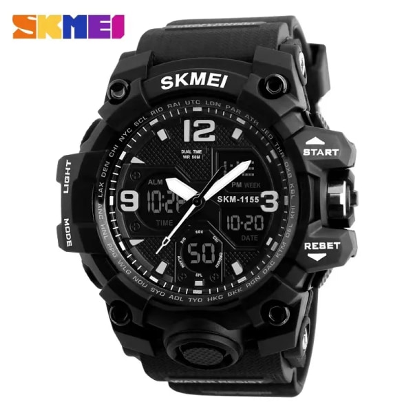 SKMEI 1155B Watch 5Bar Vattentät Dual Display Armbandsur Relogio Masculino watch Sport Herr Militär Digitala klockor ArmyGreen Watch