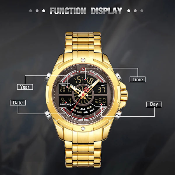 NAVIFORCE Lyxiga originalklockor för män Digital Kronograf Mode Sport Watch Rostfritt stål Vattentät klocka RGBE BOX