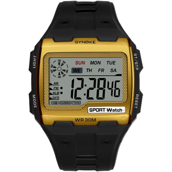 Big Dial Digitala klockor för män Tonåring Pojkar Sport 50M Vattentät Datum Alarm Stoppur Dual Time Black Watch Ålder 15-20 Ny 9021 Gold