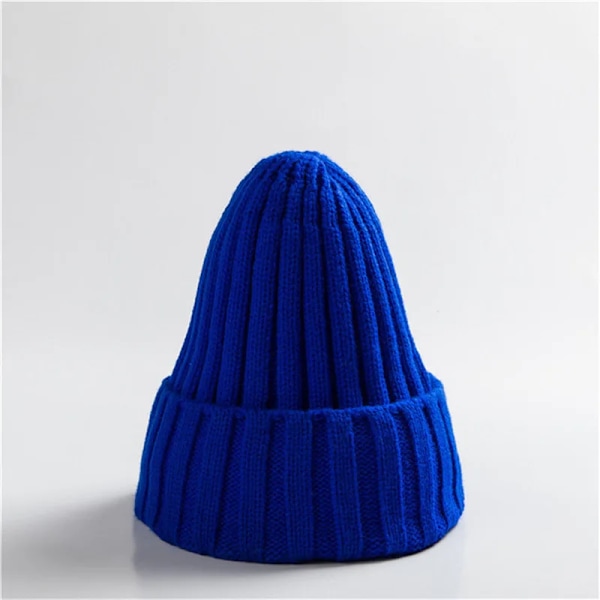 Unisex Bomullsblendade Varma Mjuka Stickade Mössor Hip Hop Vintermössor Beanies För Flickor Höstmössor Skullies Beanies Royal Blue