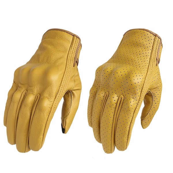 Motorcykelhandskar Herr Touch Äkta Läder Svart/Brun/Gul Cykel Racing Hel Finger Motorcykel Åkhandske Motocross Black Upgrade Mesh XXL