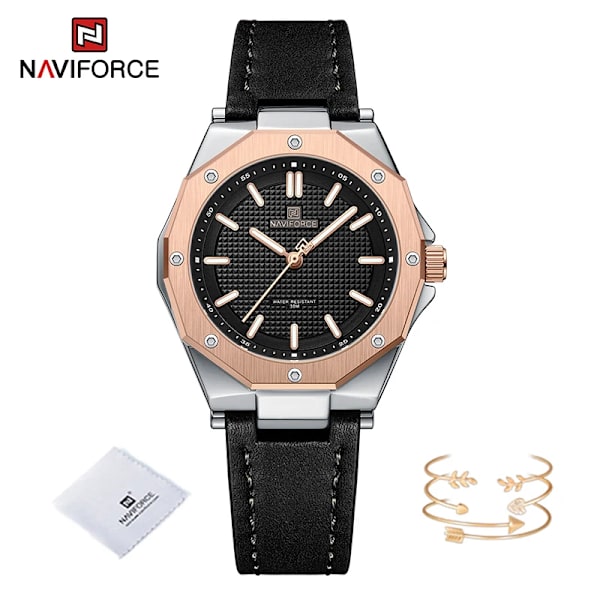 NAVIFORCE Mode Minimalistisk Design Watch för kvinnor Casual Quartz Dam Läder Armbandsur Case Kvinnlig klocka RGBB
