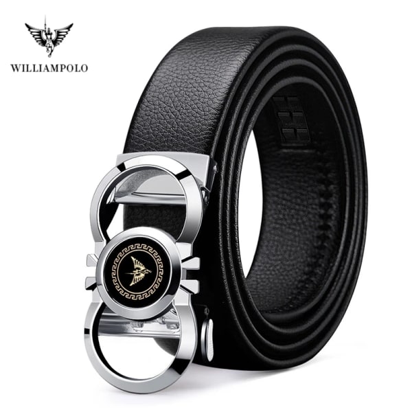 WILLIAMPOLO Herrbälte Herr Högkvalitativt Läderbälte Herr Herrband i äkta läder Lyxigt Automatiskt spänne Modejeans Silver(.2303) 125cm(.2303)