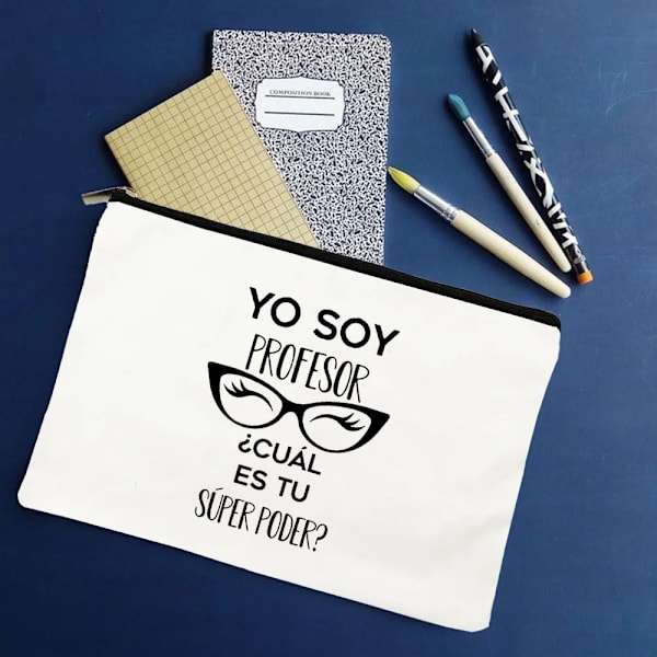 Yo Soy Profesor Cual Es Tu Superpoder Spansk Rese Sminkväska Organizer Presenter Sminkväskor Lärare Canvas Penna Förvaringspåse W01319-TBWH-D