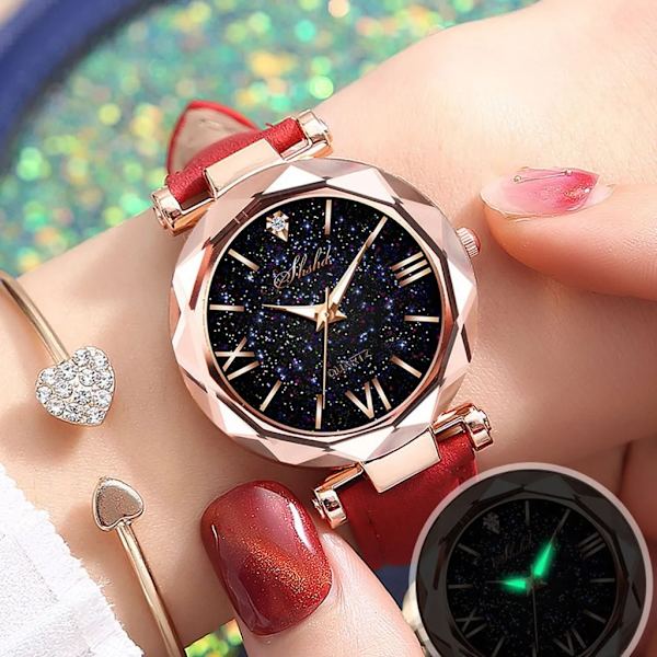 Lyxig watch för kvinnor 2022 diamantbesatt lysande retro damklocka watch för damer Relogio Montre Femme red