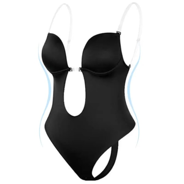 Dam Justerbar rygglös BH Shaper BH Body Sömlös stringtrosa Kvinnors djup V-ringad genomskinlig rem för fester Klänningar Underkläder Black L