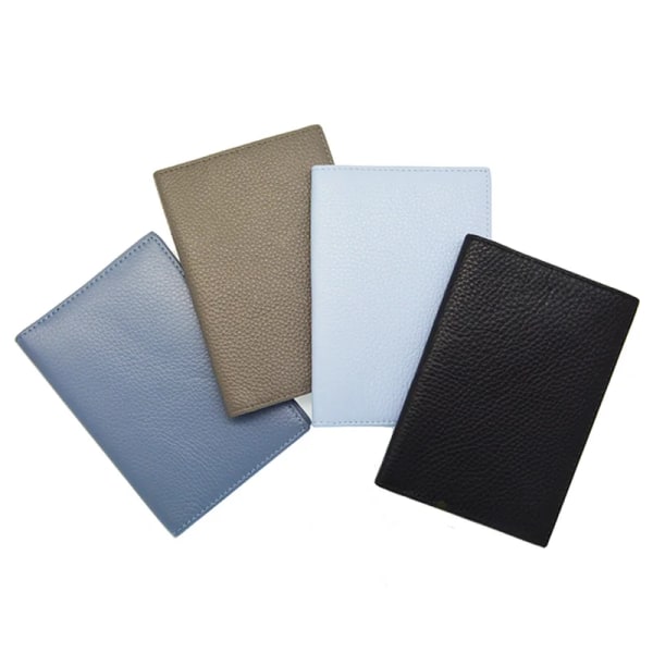 Äkta läder Litchi Grain Passport Hållare Mjuk Solid Blank Candy Color Cover för passfodralet Case för anpassat namn/logotyp light blue
