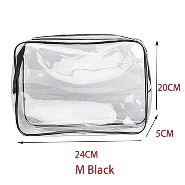 3 storlekar Transparent PVC-material Resväska Vattentät Kosmetika Smink Toalettartiklar Klar tvättpåse Resetillbehör Unisex Black-M