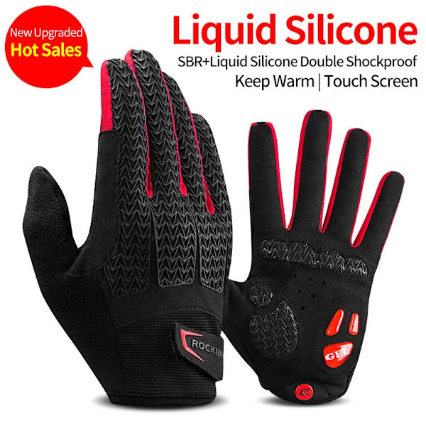 ROCKBROS Cykelhandskar Thermal Höst Vinterhandskar Vindtäta SBR Touch Screen Cykelhandskar Fullfinger Stötsäkra Sporthandskar S169-1BR M