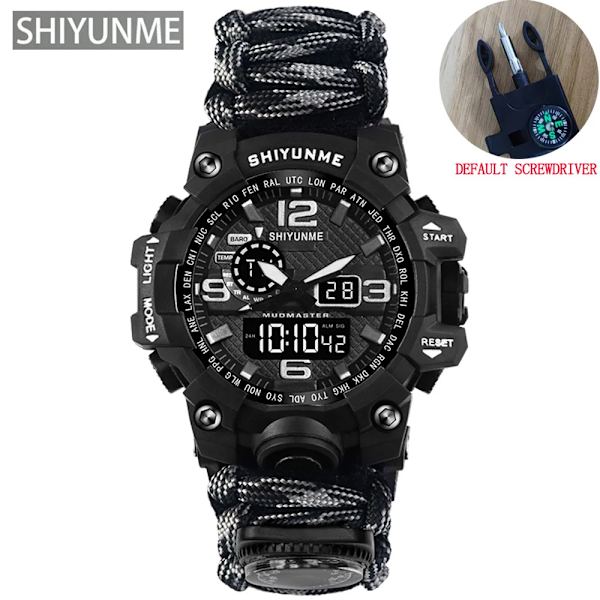 Utomhus Survival Watch Multifunktionell Vattentät Militär Taktisk Paracord Watch Armband Camping Vandring Nödutrustning grey