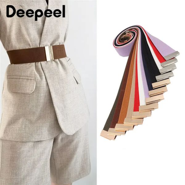 1st Deepeel 5*65cm Elastiska bälten för kvinna Guld Silver Spänne Cummerbunds Dunjacka Klänningar Midja knuten Dekoration Strechbälte CamelGold 65cm