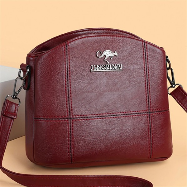 Små crossbody-väskor i massivt läder för kvinnor Nya enkel väska med flera fickor, designer Casual axelväskor Sac A Main Burgundy-1