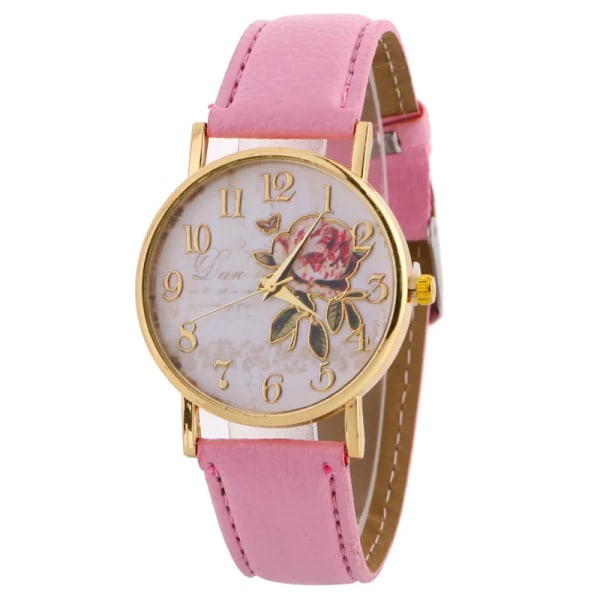 orologio donna Nyankomst Rose Mönster Klockor För Kvinnor Hot Läder Armbandsur Present Mode Casual Studenter Watch red