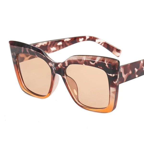 HKNA Cat Eye Solglasögon Kvinnor Lyxiga Fyrkantiga Oversized Glasögon Stor Båge Gradient Shades för Kvinnor Gafas De Sol LeopardDoubleTea free cloth