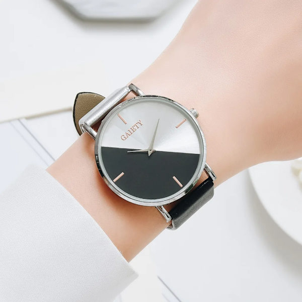 Klockor Dam 2022 Nytt Mode Dam Söt Klänning Watch Colorblock Urtavla Analog Quartz Läder Armband Armbandsur montre femme White