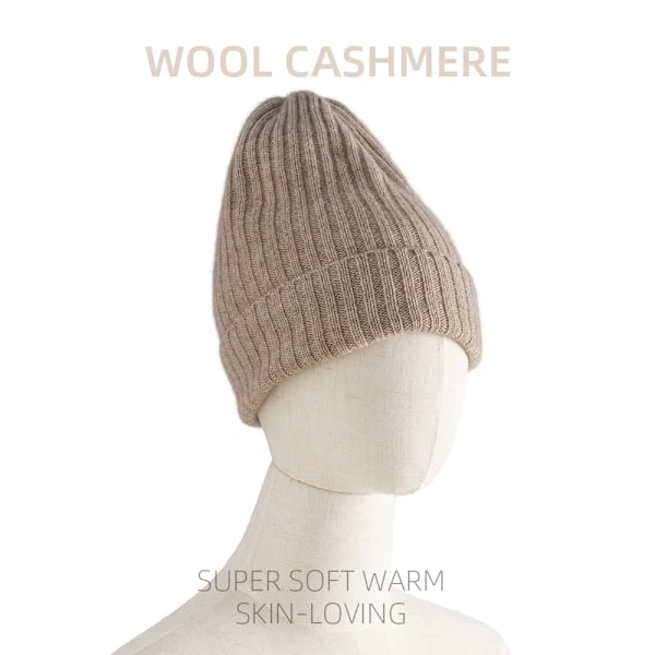 Kvinnors Cashmere Stickad Ribbad Beanie Mössa, Ensfärgad Varm Hatt, Blandningar, Vinter Höst Varma Skullies, Garanterad Hthr Navy One Size
