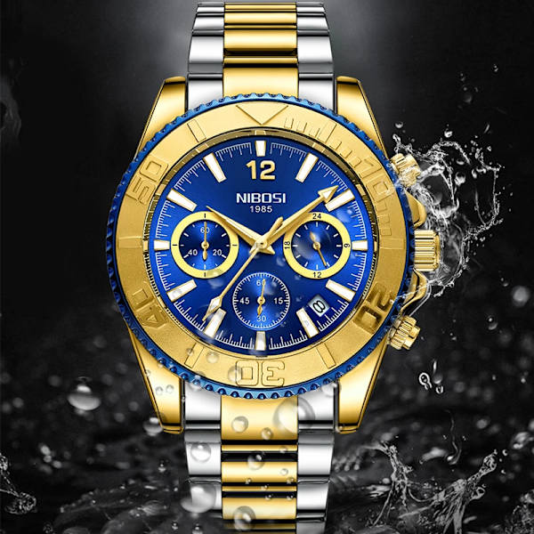 NIBOSI Casual Sport Herrklockor Chronograph Stainless Diver Watch Armbandsur Big Dial Quartz Clock Luminous Relogio Masculino C
