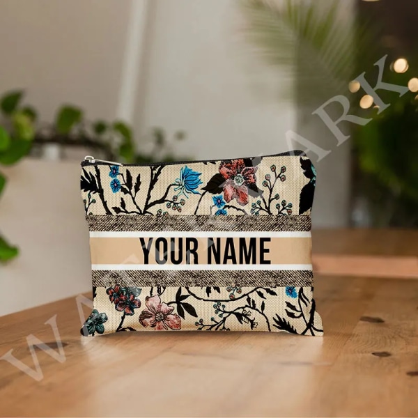 Anpassa namn Kosmetikväska Anpassad mode Leopard Blomma Resor Kosmetisk Organizer Damsminkväska Design Lyxväska påse MULTI