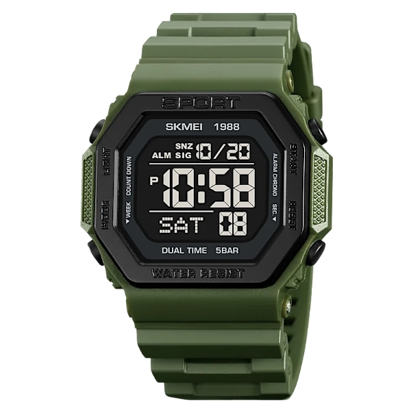 SKMEI 1988 Outdoor Sport Watch Herr Väckarklocka Chrono Clock 5Bar Vattentät Militär Klockor LED Display Digital Watch Reloj Hombre army green