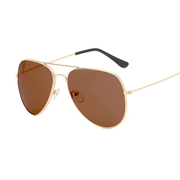 Klassiska Pilot Solglasögon Kvinna Mode Märke Designer Solglasögon Man Mans Färgglad Spegel Flyg Metallram Köra Oculos Gold Brown