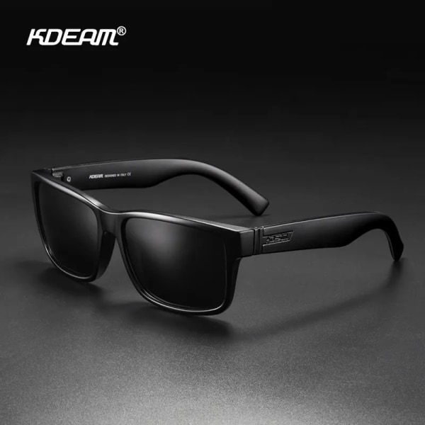 KDEAM 2021 New All Black Square Polarized Solglasögon Herr Flat Top Designer Polaroidglasögon Tillbehör ingår CE C1 black