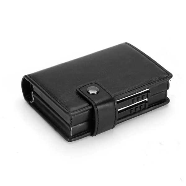 2022 PU Läder Dubbel Metall ID Kreditkortshållare med RFID Vintage Case Automatisk Pengar Kontantklämma Miniplånbok Tarjetero black-1