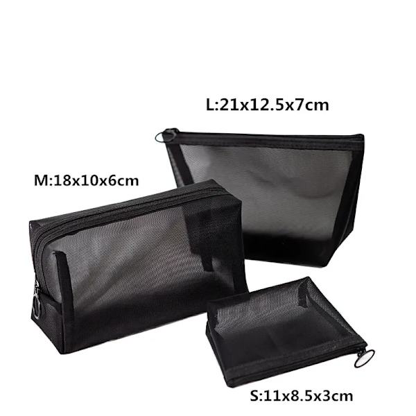 1 STK Kvinnor Nödvändig Kosmetikväska Transparent Mesh Dragkedja Organizer Mode Liten Stor Svart Toalettpåsar Case Black 1 L